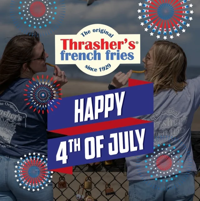 Happy 4th of July! 🎆 What's better than fireworks at the beach? Thrasher's Fries, fireworks and the beach! 😉🍟 #ThrashersFries